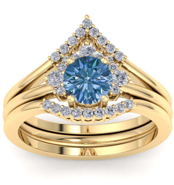 1 1/5 Carat Blue Diamond Bridal Set With Crown In 14 Karat Yellow Gold