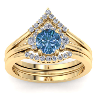 1 1/5 Carat Blue Diamond Bridal Set With Crown In 14 Karat Yellow Gold