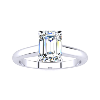 1 Carat Emerald Cut Lab Grown Diamond Solitaire Ring In 14K White Gold