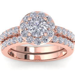 2 1/4 Carat Round Shape Halo Moissanite Bridal Set In 14K Rose Gold