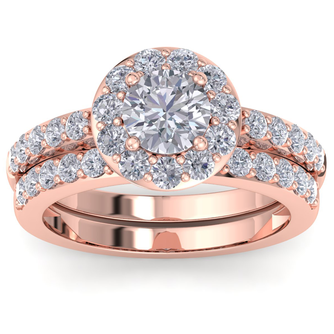 2 1/4 Carat Round Shape Halo Moissanite Bridal Set In 14K Rose Gold