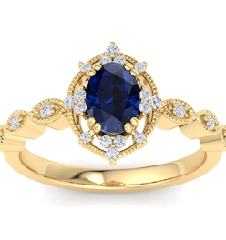1 Carat Sapphire and Halo Diamond Ring In 14K Yellow Gold