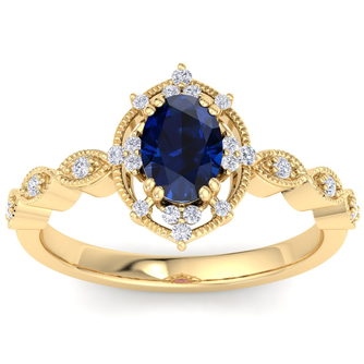 1 Carat Sapphire and Halo Diamond Ring In 14K Yellow Gold