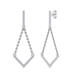 1/2 Carat Diamond Drop Earrings With Chain In 14 Karat White Gold, 1 1/2 Inches