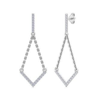 1/2 Carat Diamond Drop Earrings With Chain In 14 Karat White Gold, 1 1/2 Inches