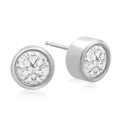 2 Carat Bezel Set Lab Grown Diamond Stud Earrings In 14 Karat White Gold - For Mommy!