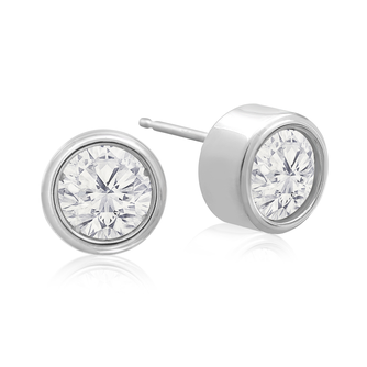 2 Carat Bezel Set Lab Grown Diamond Stud Earrings In 14 Karat White Gold - For Mommy!