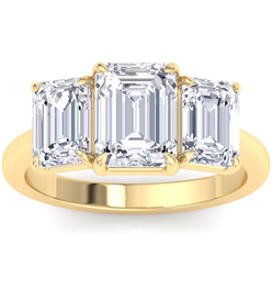 3 Carat Emerald Cut Lab Grown Diamond Three Stone Engagement Ring In 14K Yellow Gold