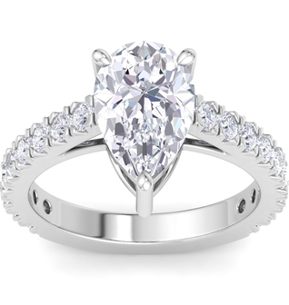 3 Carat Pear Shape Lab Grown Diamond Classic Engagement Ring In 14K White Gold