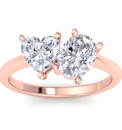 2 Carat Lab Grown Diamond Two Stone Engagement Ring, Heart-Oval, In 14K Rose Gold