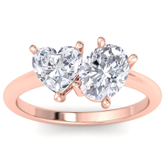 2 Carat Lab Grown Diamond Two Stone Engagement Ring, Heart-Oval, In 14K Rose Gold