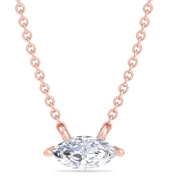 1/4 Carat Marquise Shape Lab Grown Diamond Solitaire Necklace In 14 Karat Rose Gold - For Daughter!