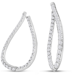 3 Carat Diamond Inside Out Twisted Earrings In 14 Karat White Gold, 1 1/2 Inches