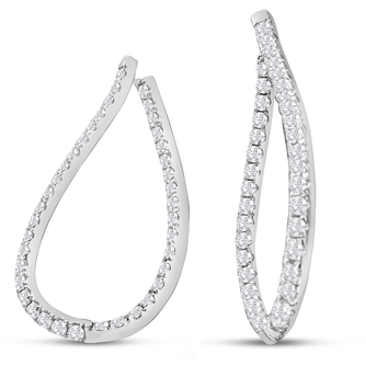 3 Carat Diamond Inside Out Twisted Earrings In 14 Karat White Gold, 1 1/2 Inches