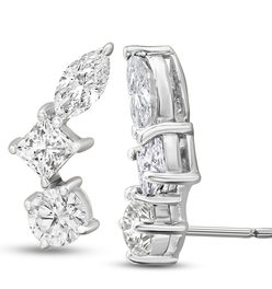 1 1/3 Carat Diamond Cluster Ear Climbers In 14 Karat White Gold