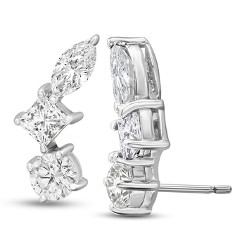 1 1/3 Carat Diamond Cluster Ear Climbers In 14 Karat White Gold