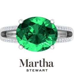 Martha Stewart 4 1/2 Carat Oval Shape Emerald and Lab Grown Diamond Ring In Sterling Silver