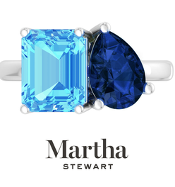 Martha Stewart 4 3/4 Carat Blue Topaz and Sapphire Two Stone Ring In Sterling Silver