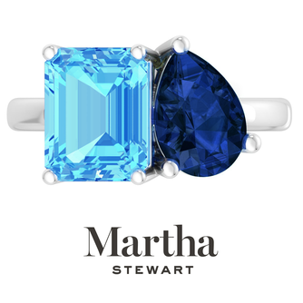 Martha Stewart 4 3/4 Carat Blue Topaz and Sapphire Two Stone Ring In Sterling Silver