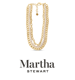 Martha Stewart Three Strand Pearl and Chain Necklace In Gold