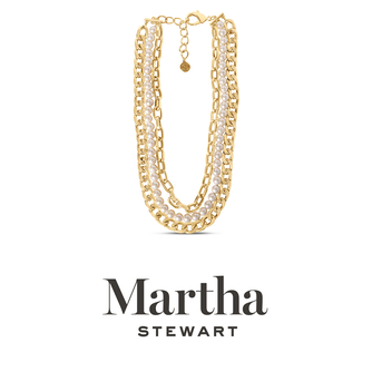 Martha Stewart Three Strand Pearl and Chain Necklace In Gold