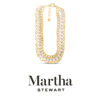 Martha Stewart Three Strand Pearl and Chain Necklace In Gold