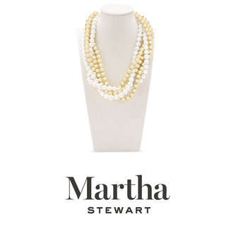 Martha Stewart Five Strand Pearl and Gold Ball Twisted Necklace In Gold