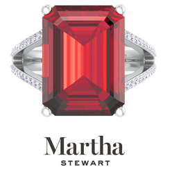 Martha Stewart 10 1/4 Carat Emerald Cut Ruby and Lab Grown Diamond Ring In Sterling Silver