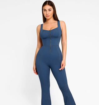 Shapewear Sculpting Denim Tank Flare Leg Jumpsuit
