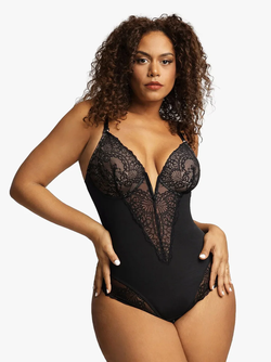 Shapewear Lace Deep V-Neck Sculpting Thong Bodysuit