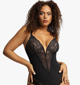 Shapewear Lace Deep V-Neck Sculpting Thong Bodysuit