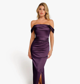 Shapewear Off Shoulder Shine Ruched Sculpting Maxi Dress