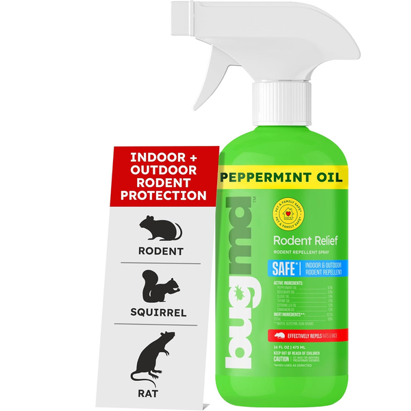 Available on Amazon: BugMD's Natural Peppermint Oil Rodent Repellent Helps Keep Mice and Rats Away from Homes, Garages, and Outdoor Spaces
