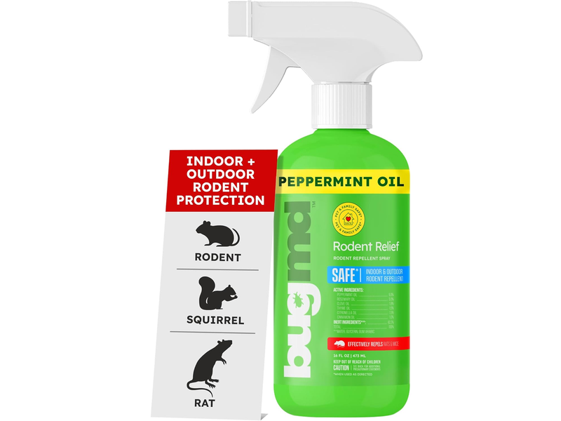 Available on Amazon: BugMD's Natural Peppermint Oil Rodent Repellent Helps Keep Mice and Rats Away from Homes, Garages, and Outdoor Spaces