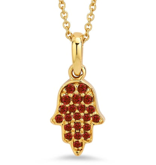 Gold Hamsa Pendant With Rubies