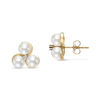 Freshwater Pearl And Natural Diamond Stud Earrings