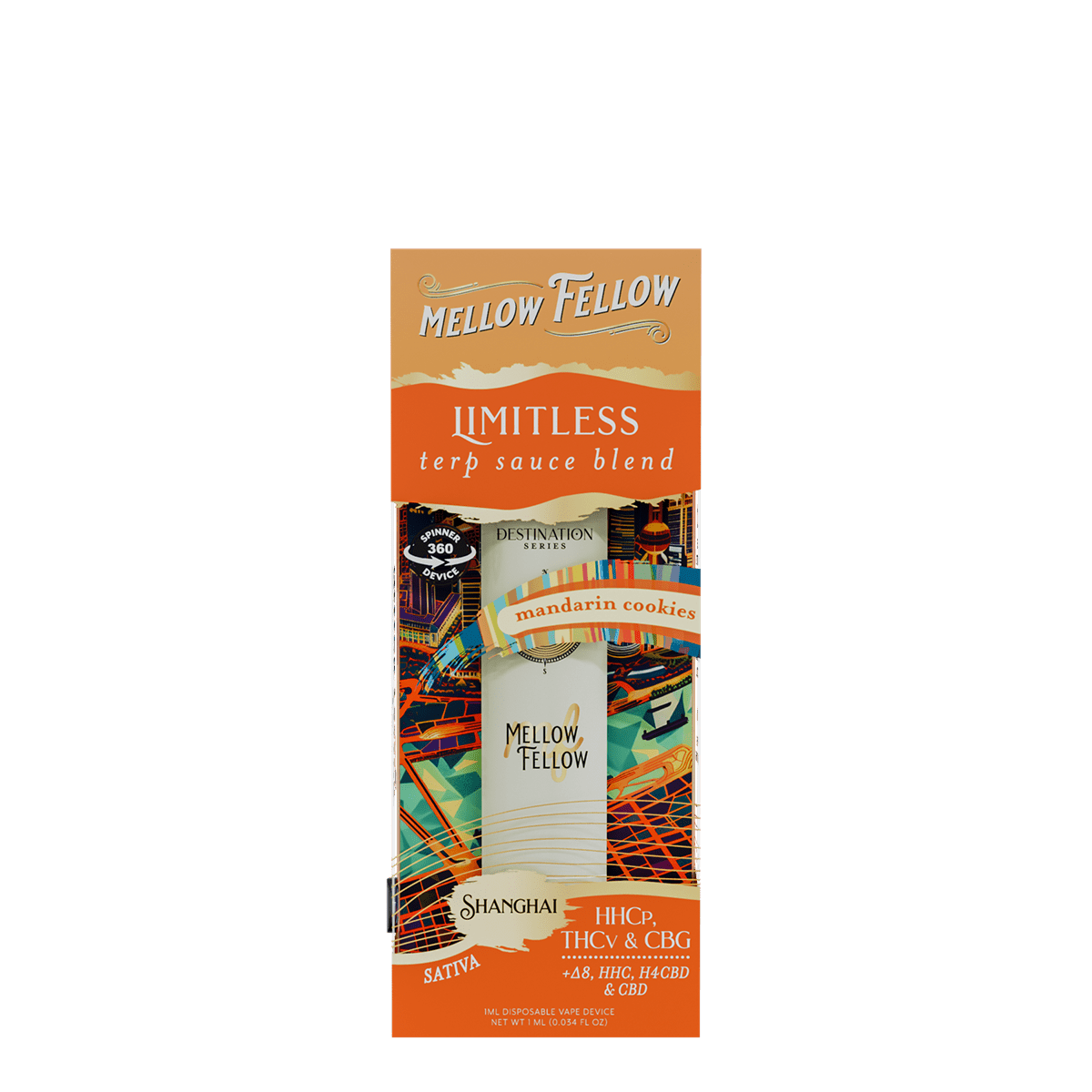 Limitless Blend - Terp Sauce 1ml Disposable Spinner Vape - Mandarin Cookies (Sativa)