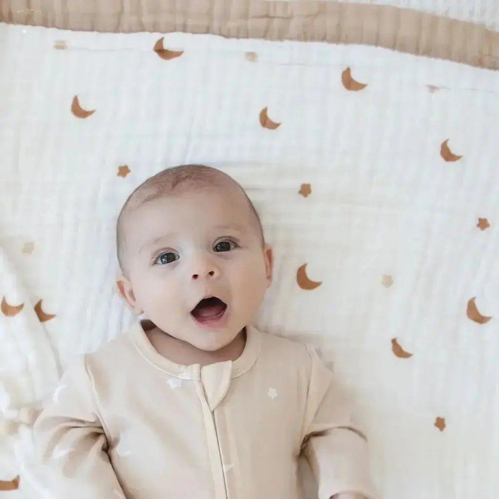 Moonlit Dreams Zipped Onesie (0–12 Months) – 100% Cotton Muslin Baby Sleepwear