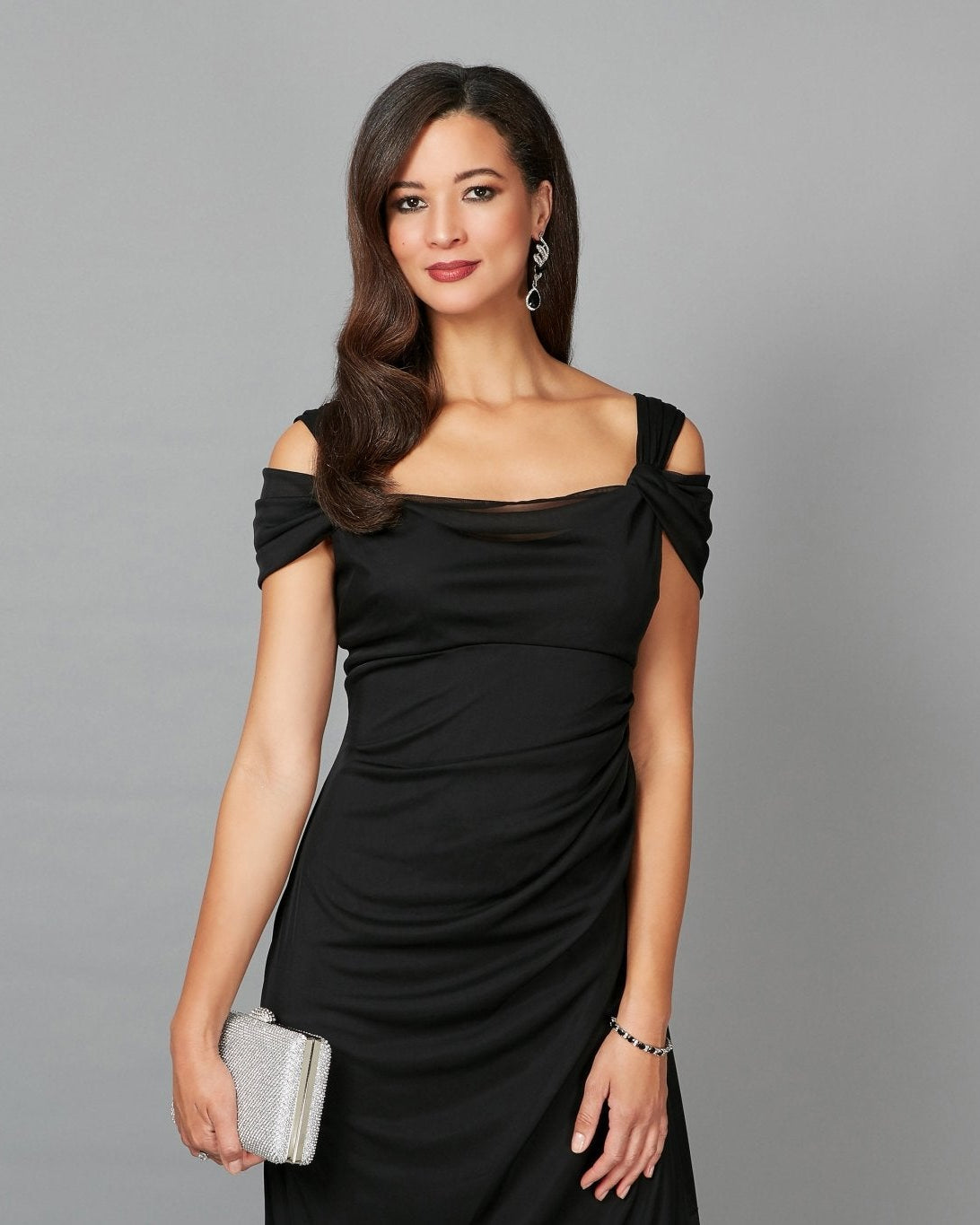 Lindsay Cold Shoulder Mesh Gown
