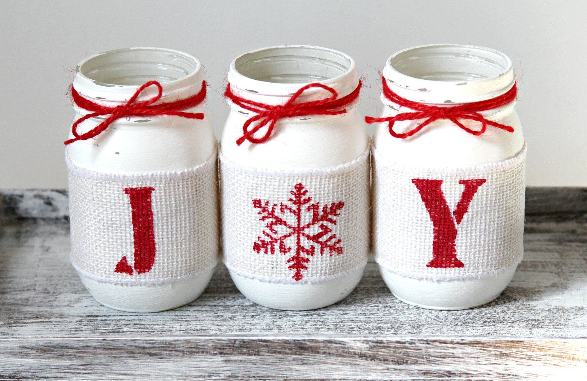 Rustic Christmas Table Centerpiece JOY - White and Red JOY Table Decor