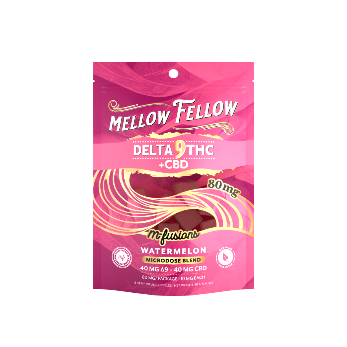 Microdose M-Fusions Gummies - Delta 9 THC + CBD 8ct 80mg - Watermelon