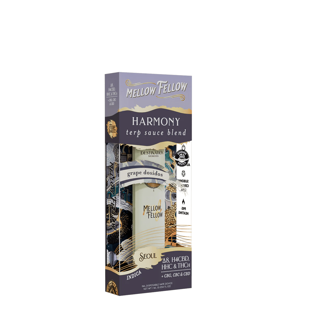 Harmony Blend - Terp Sauce 1ml Disposable Spinner Vape - Grape Dosidos (Indica)