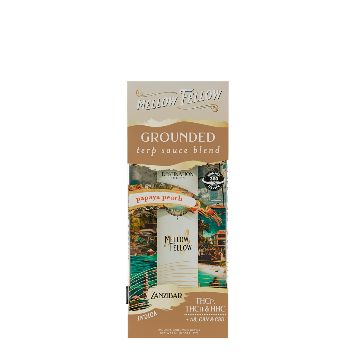 Grounded Blend - Terp Sauce 1ml Disposable Spinner Vape - Papaya Peach (Indica)