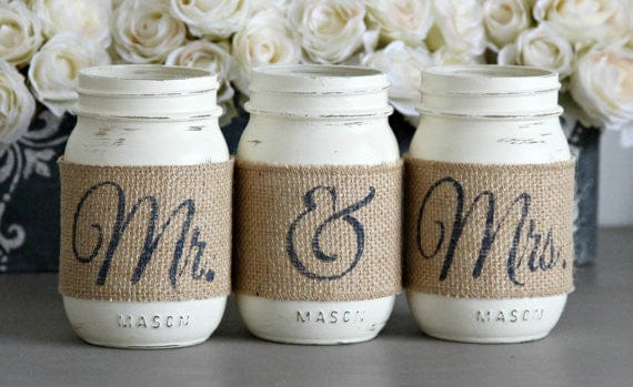 Wedding Table Decor Painted Mason Jars Mr and Mrs