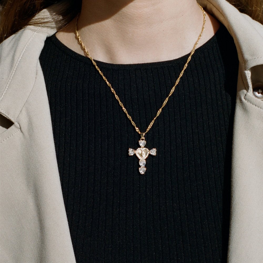 24K Crystal Cross Necklace