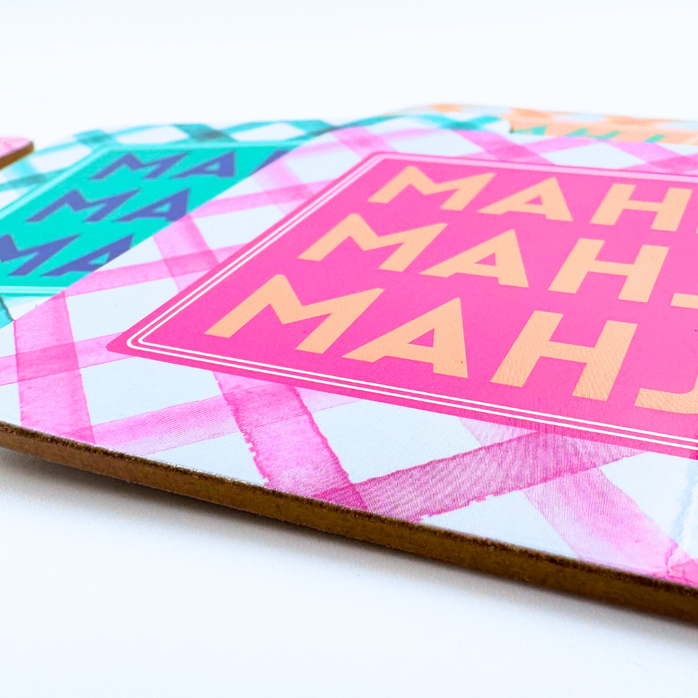 Mahjong Coasters, 4 Set  | Gift or Prize | Green, Pink, Blue, Orange