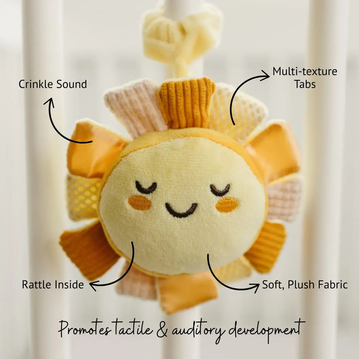 Sunny the Sensory Pal – Crinkle Toy & Plush Bag Charm