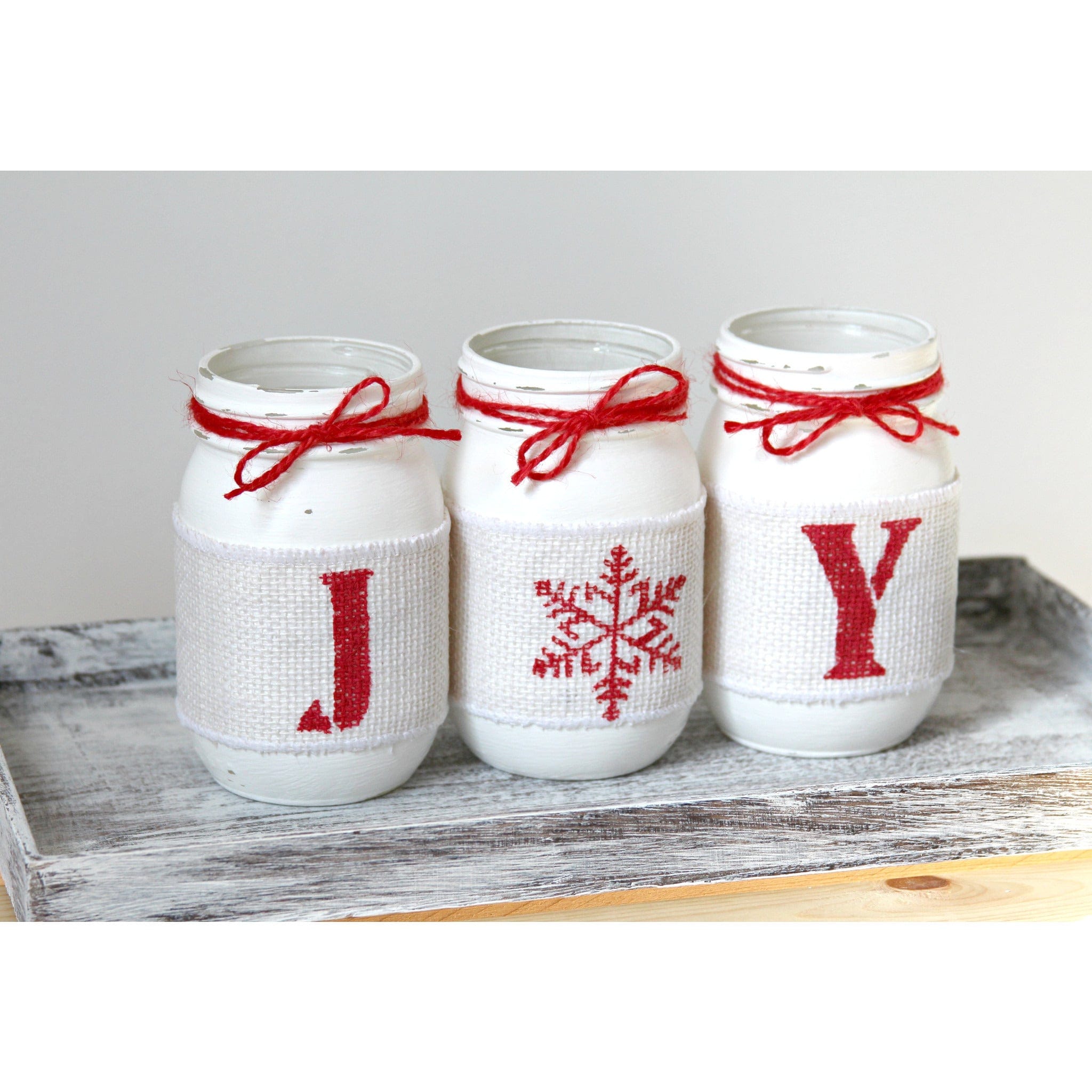 Rustic Christmas Table Centerpiece JOY - White and Red JOY Table Decor