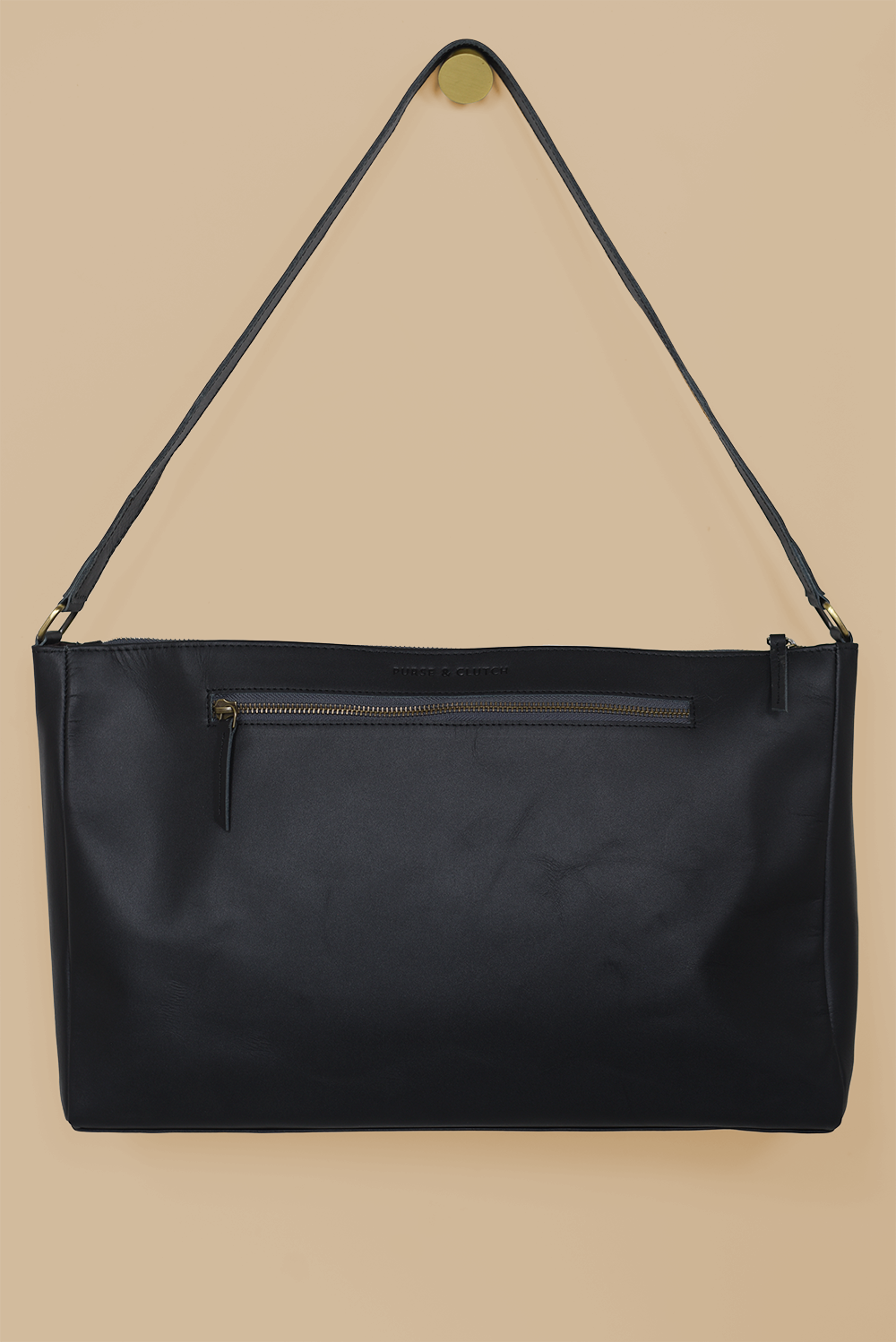 Leather Laptop Shoulder Bag in Black