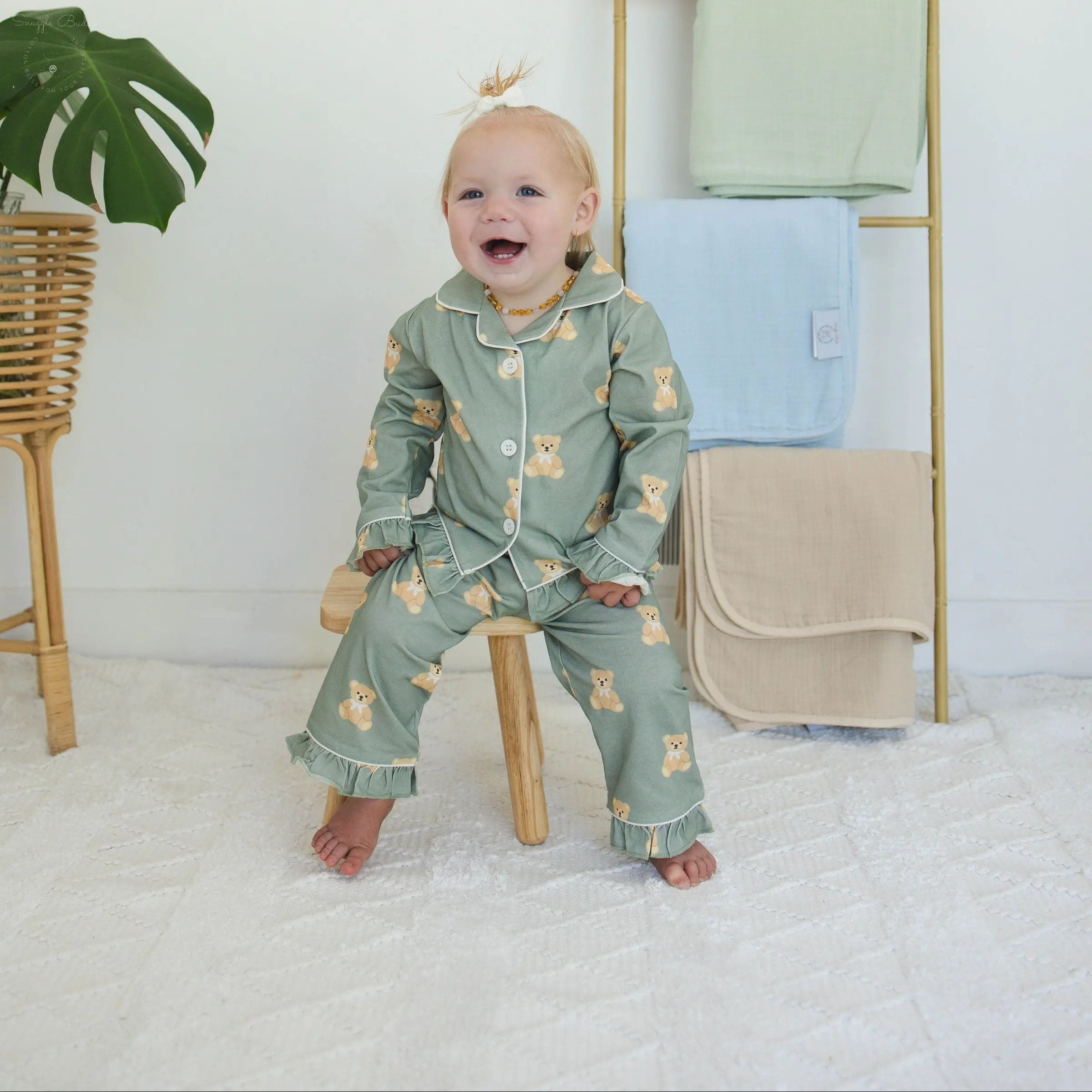 Teddy Bear Print - Cotton Pajamas for Toddlers & Kids (12M–4Y)